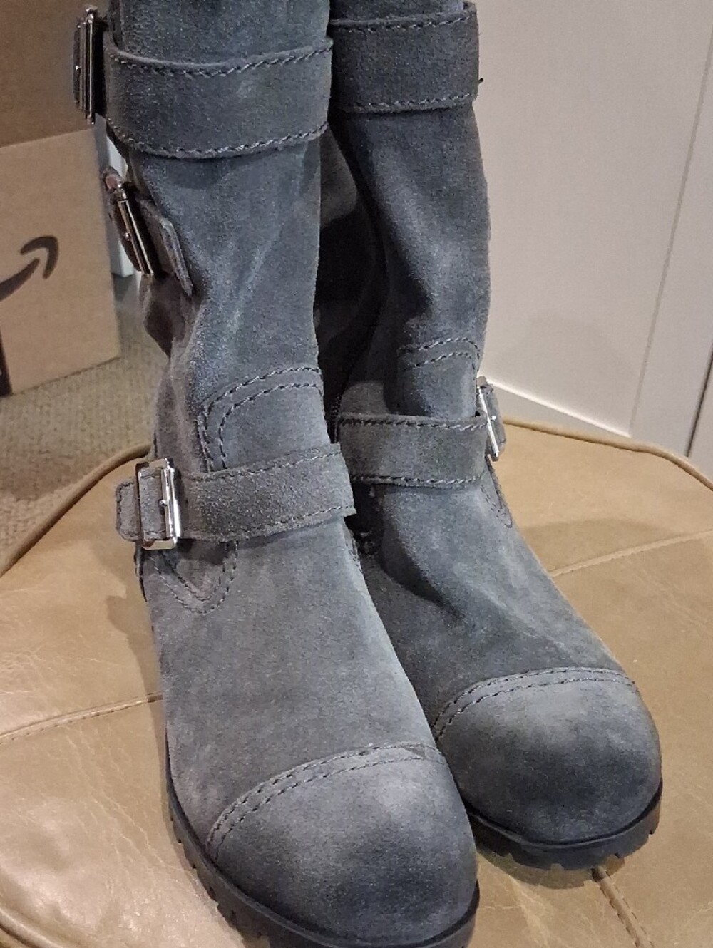 Marc Fisher Gray Suede Buckle Mid-Calf Boots - Picture 9 of 10